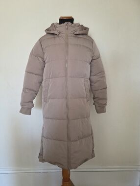 Young Long Hooded Puffer Coat in Mauve Taupe Size  13-14